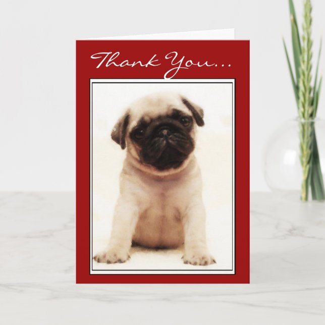 Thank You Pug puppy greeting card (Front)
