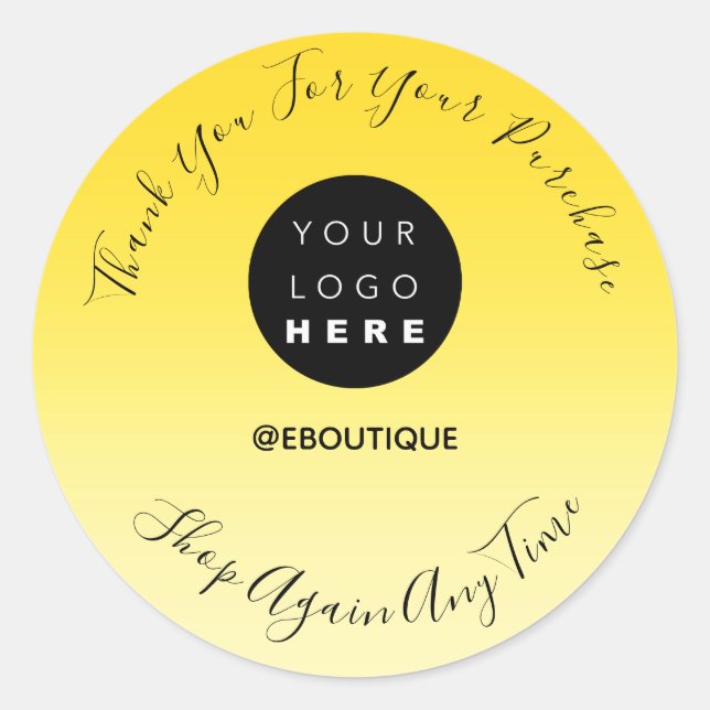 Thank You Purchase Boutique Online Logo Yellow Classic Round Sticker (Front)