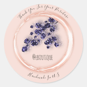 Thank You Purchase Rose Blue Navy Florals Classic Round Sticker