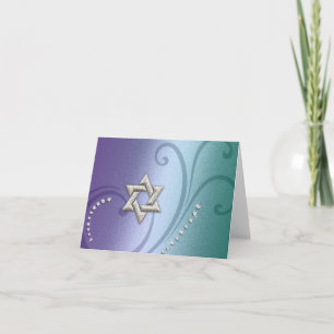 Thank You Purple and Teal Shimmer w/ Silver Star Note Card