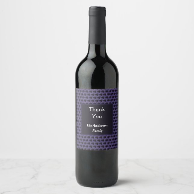 Thank You Purple Black Circle Pattern Appreciation Wine Label (Front)