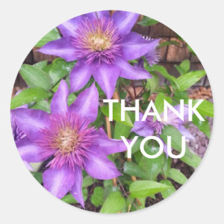 Thank you purple flowers classic round sticker