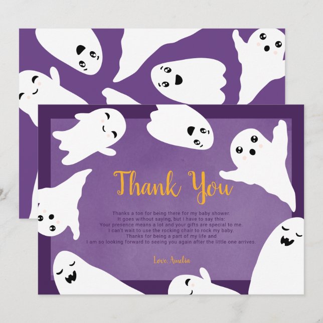 Thank you purple Halloween ghosts baby shower Card (Front/Back)