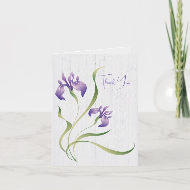 Thank You Purple Iris On Wood Card (Front)