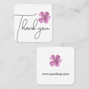 Thank you purple watercolor flower square business card