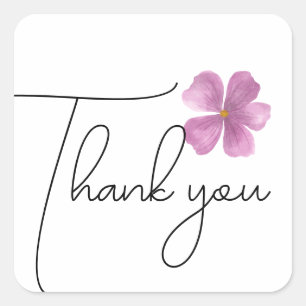 Thank you purple watercolor flower square sticker