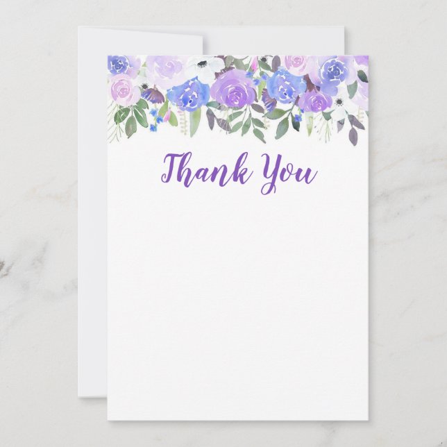 Thank You Purple Watercolor flowers card (Front)
