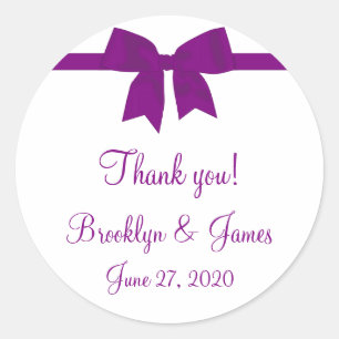 Thank You Purple Wedding Favour Stickers With Bow