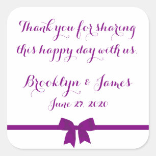 Thank You Purple Wedding Favour Stickers With Bow
