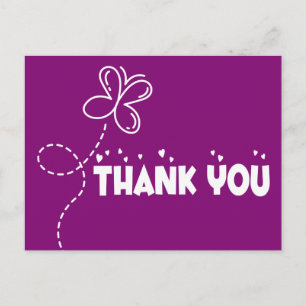 Thank You Purple & White Butterfly Heart Wedding Postcard