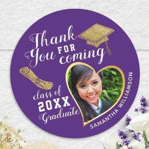 Thank You Purple White Gold Class 2026 Graduation Classic Round Sticker