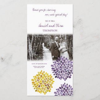 Thank You Purple Yellow Flower Wedding Photo Card