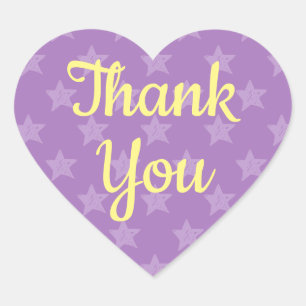 Thank You Purple Yellow Stars Pattern Heart Sticker