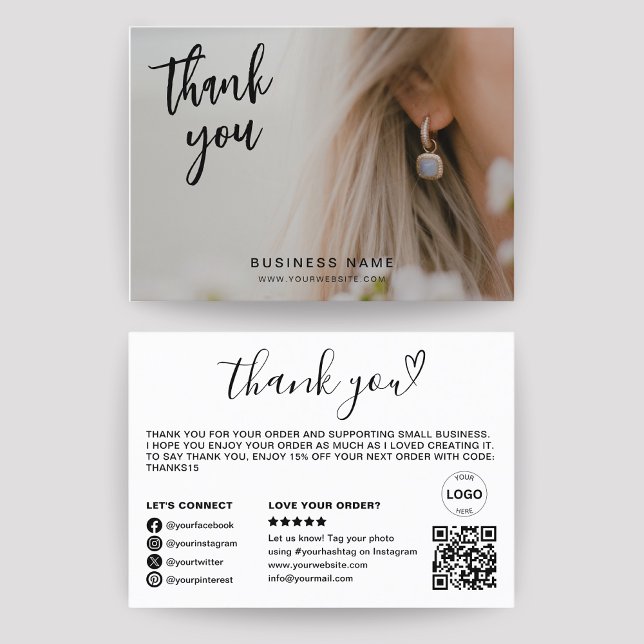 Thank You Qr Code Logo Photo Modern Business Business Card (Creator Uploaded)