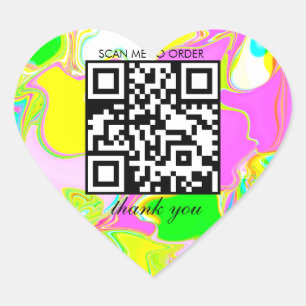  Thank You QR Code Shopping Boutique Business Neon Heart Sticker