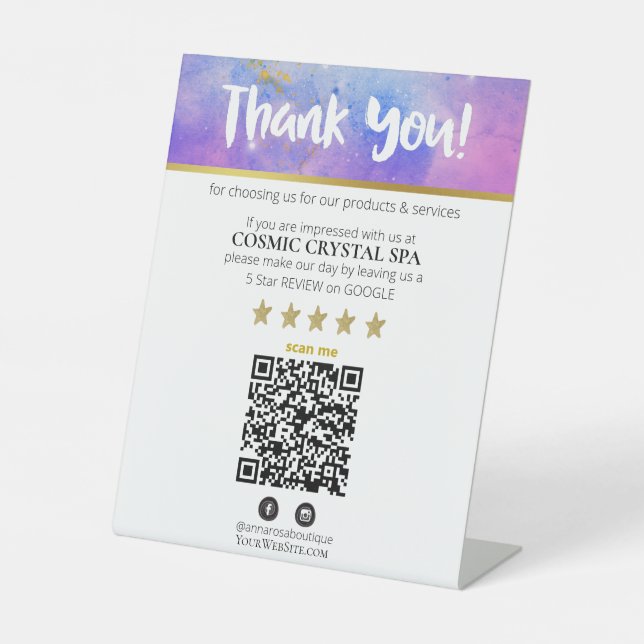 *~ THANK YOU - QR REVIEW Cosmos Galaxy Nebula AP8 Pedestal Sign (Front)