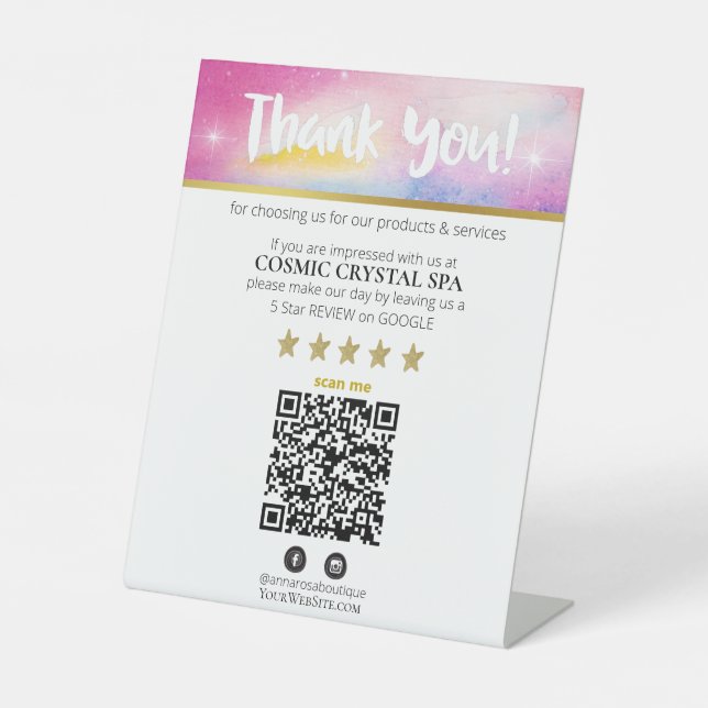 *~* THANK YOU QR REVIEW Cosmos Galaxy Nebula AP8 Pedestal Sign (Front)