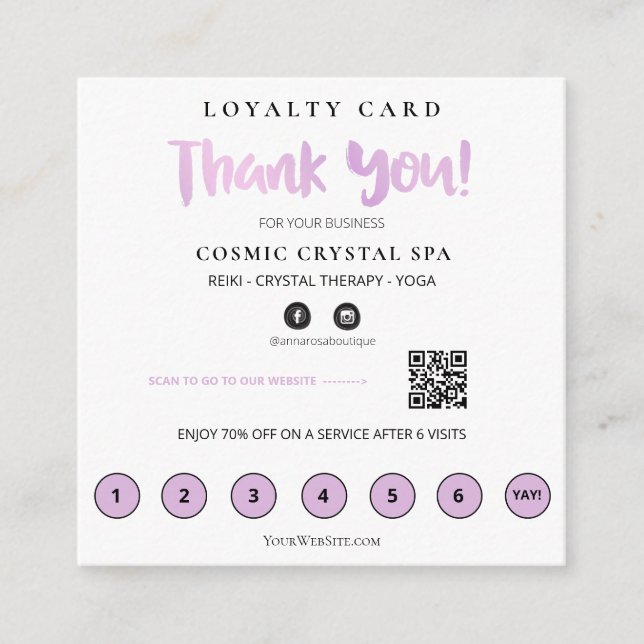*~* Thank you QR Rewards Pink Hearts Black Loyalty Card (Front)