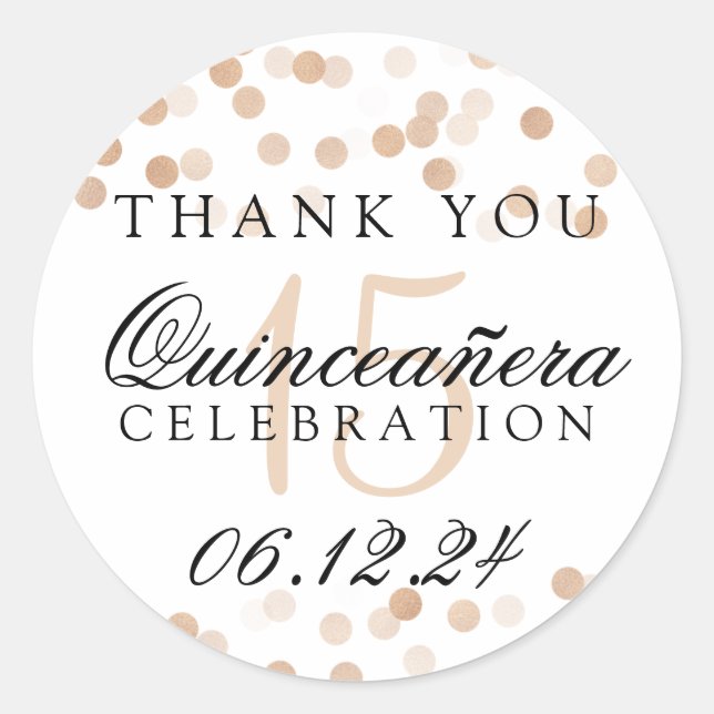 Thank You Quinceanera Copper Foil Glitter Lights Classic Round Sticker (Front)