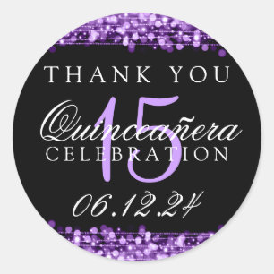Thank You Quinceanera Party Sparkles Purple Classic Round Sticker