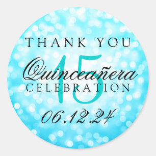 Thank You Quinceanera Turquoise Bokeh Lights Classic Round Sticker