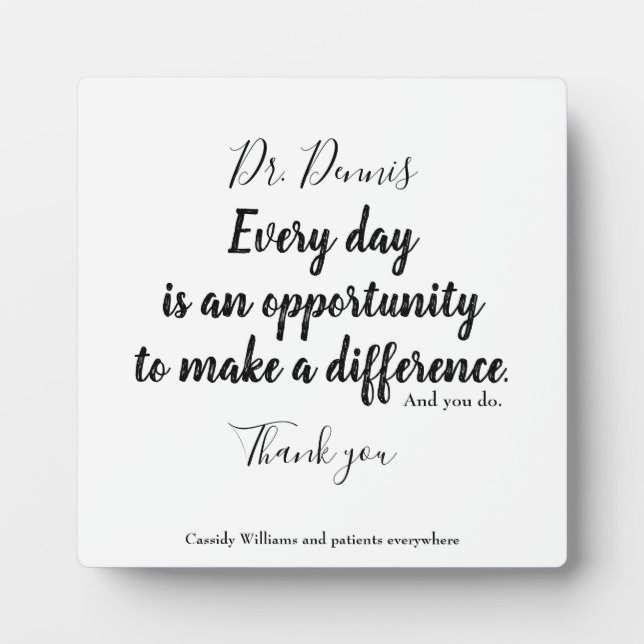 Thank You Quote Healthcare Black White Typography Plaque (Front)