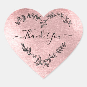 Thank You Quote on Faux Pink Metal Effect Heart Sticker