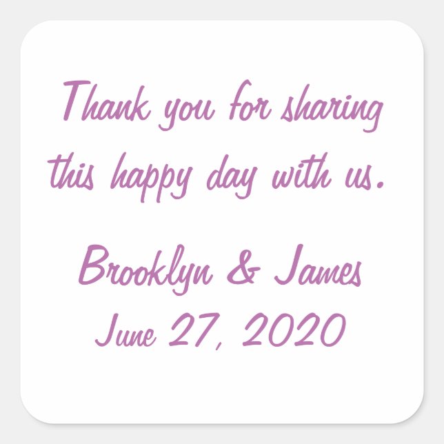Thank You Radiant Orchid Wedding Stickers (Front)