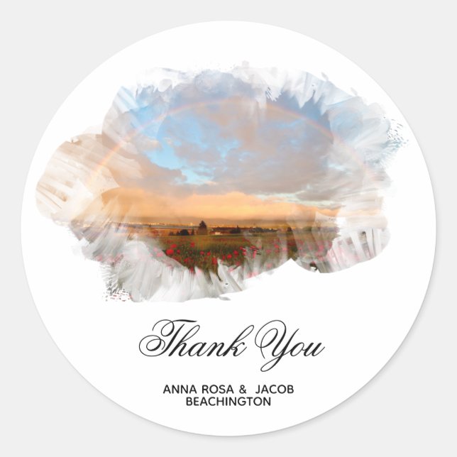 *~* THANK YOU Rainbow Beach Ocean Floral AR11 Classic Round Sticker (Front)