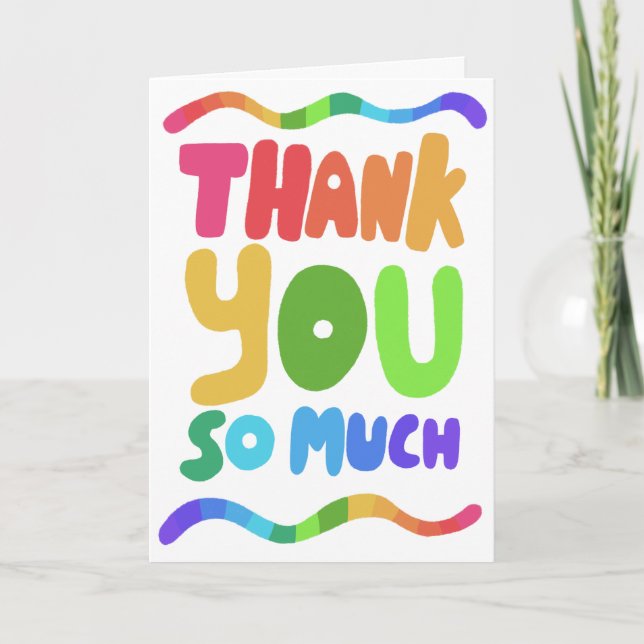 THANK YOU Rainbow Colourful Curvy Bubble Letters Card (Front)
