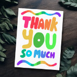 THANK YOU Rainbow Colourful Curvy Bubble Letters  Postcard<br><div class="desc">Hand made card for you! Customise with your own text or change the colours. Check my shop for lots more colours and designs or let me know if you'd like something custom!</div>