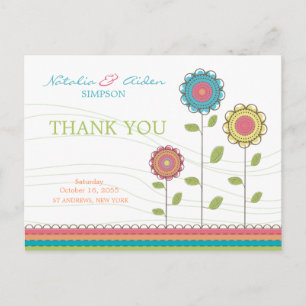 Thank You Rainbow Colourful Tall Flowers Postcard