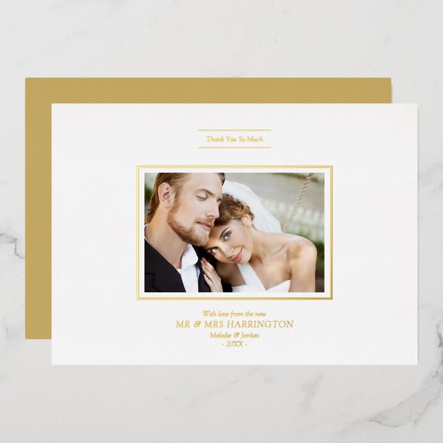Thank You Real Golden Chic Newlyweds Photo Wedding (Front/Back)