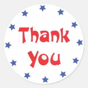 Thank You Red And Blue Star Classic Round Sticker