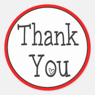 Thank You Red And White Black Heart Wedding Classic Round Sticker