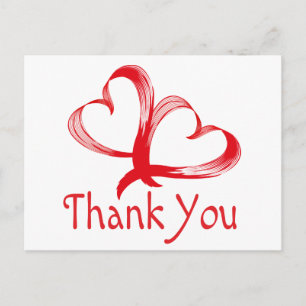 Thank You Red And White Double Heart Postcard