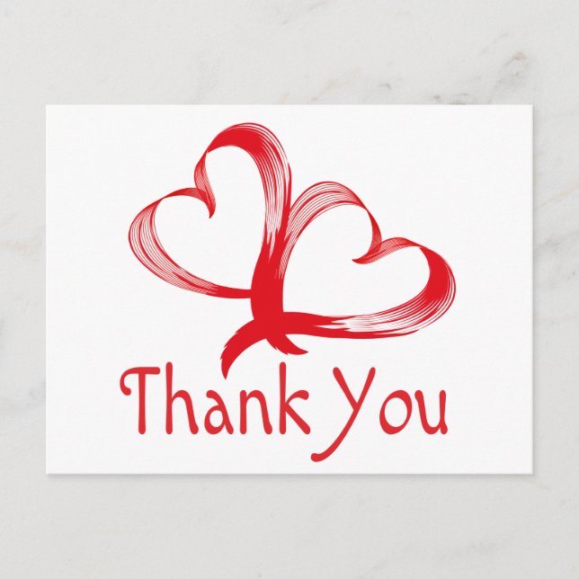 Thank You Red And White Double Heart Postcard (Front)