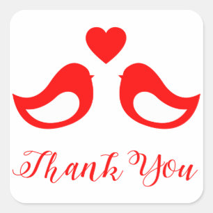 Thank You Red And White Lovebirds Love Square Sticker