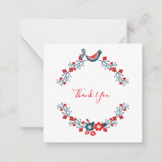 Thank you Red Floral Bird Modern Card