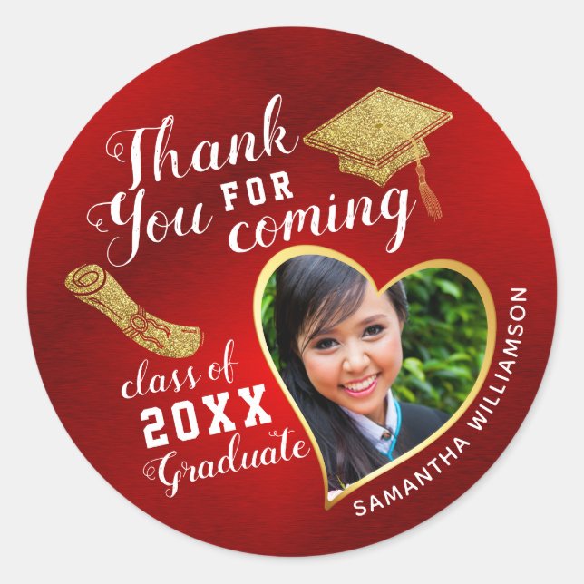 Thank You Red Gold White Class of 2025 Graduation Classic Round Sticker (Front)