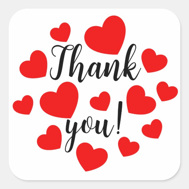 Thank you Red Hearts Square Sticker (Front)