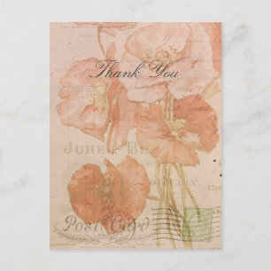 Thank You Red Pink Poppies Vintage Style Collage Postcard