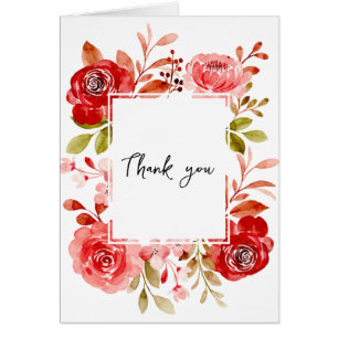 Thank You Red Rose Pink Peony Floral Frame Card