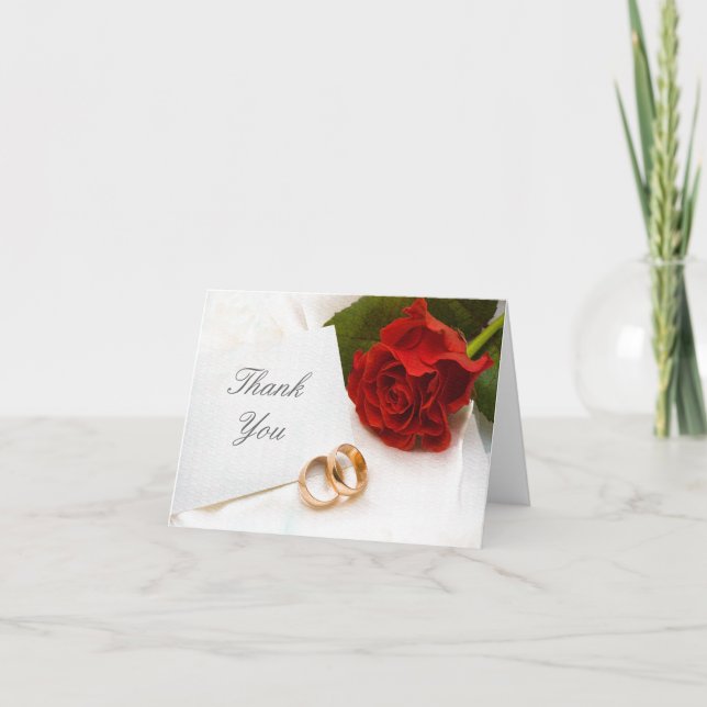 Thank you red rose wedding note card (Front)