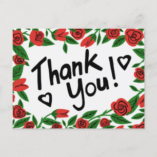 THANK YOU Red Roses Frame Floral Custom Postcard