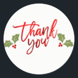 Thank You Red Shiny Foil Christmas Holiday Favour Classic Round Sticker<br><div class="desc">Customise with any text. Matching items are available.</div>