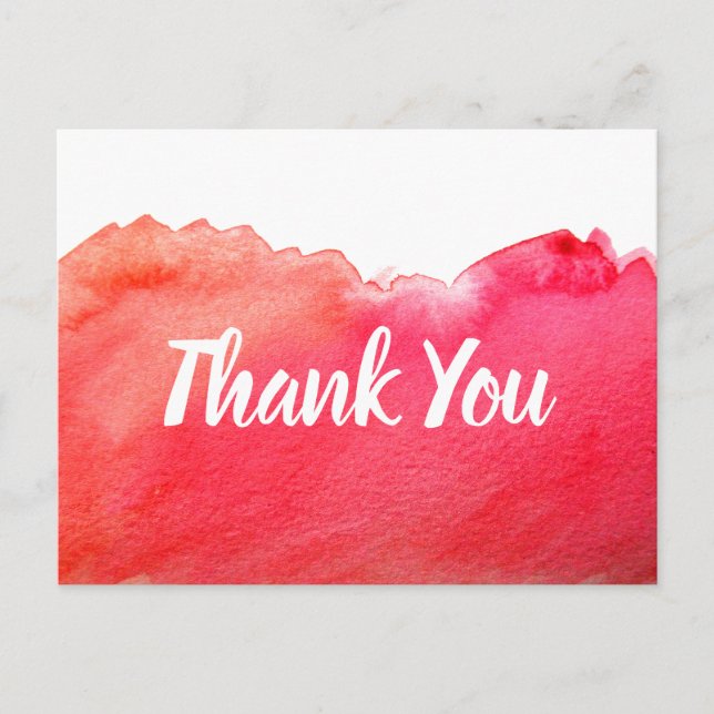 Thank You red watercolor art quote Postcard (Front)