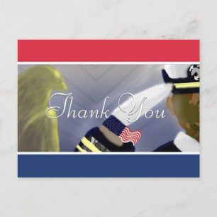 Thank You   Red White Blue Striped US Veteran Art  Postcard