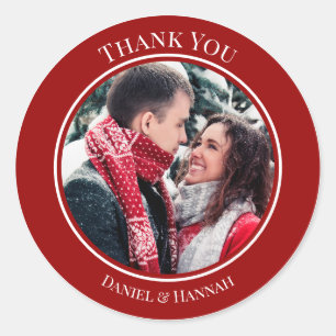 Thank You Red White Circle with Top Bottom Texts Classic Round Sticker