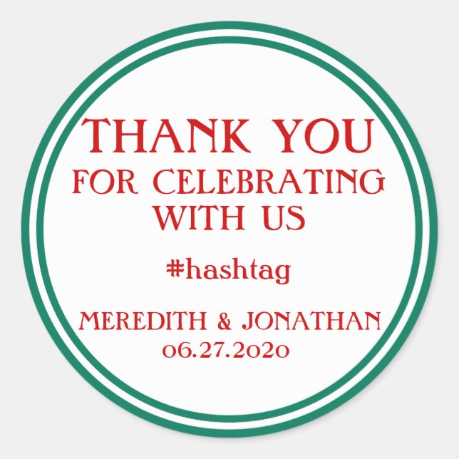 Thank You Red White Green Wedding Stickers (Front)